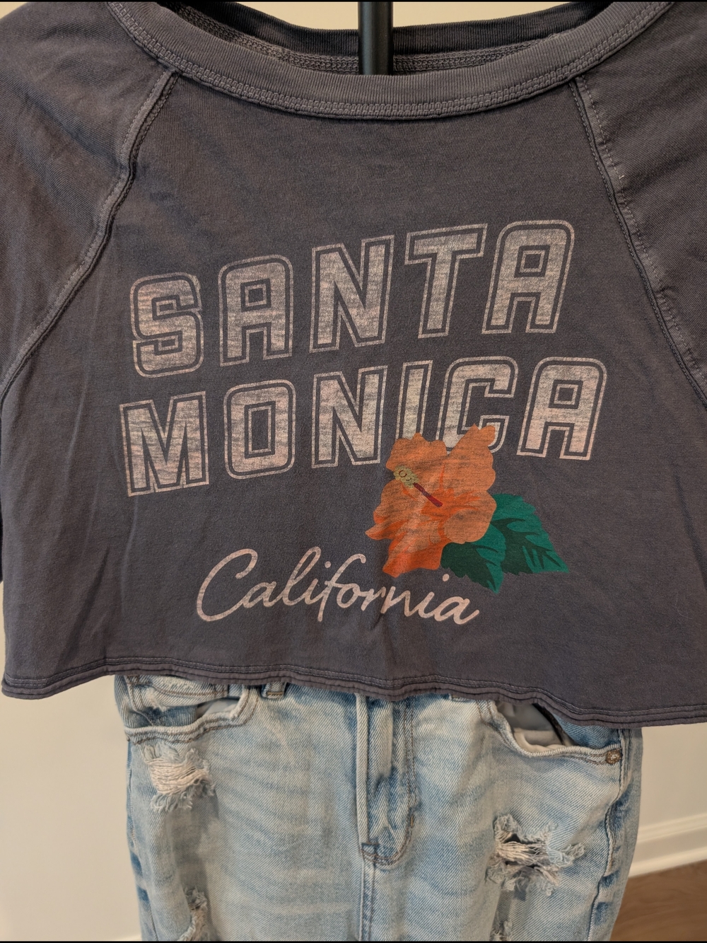 Aeropostale Gray "Santa Monica" Oversized Crop Top with Floral Accent - Picture 3 of 7